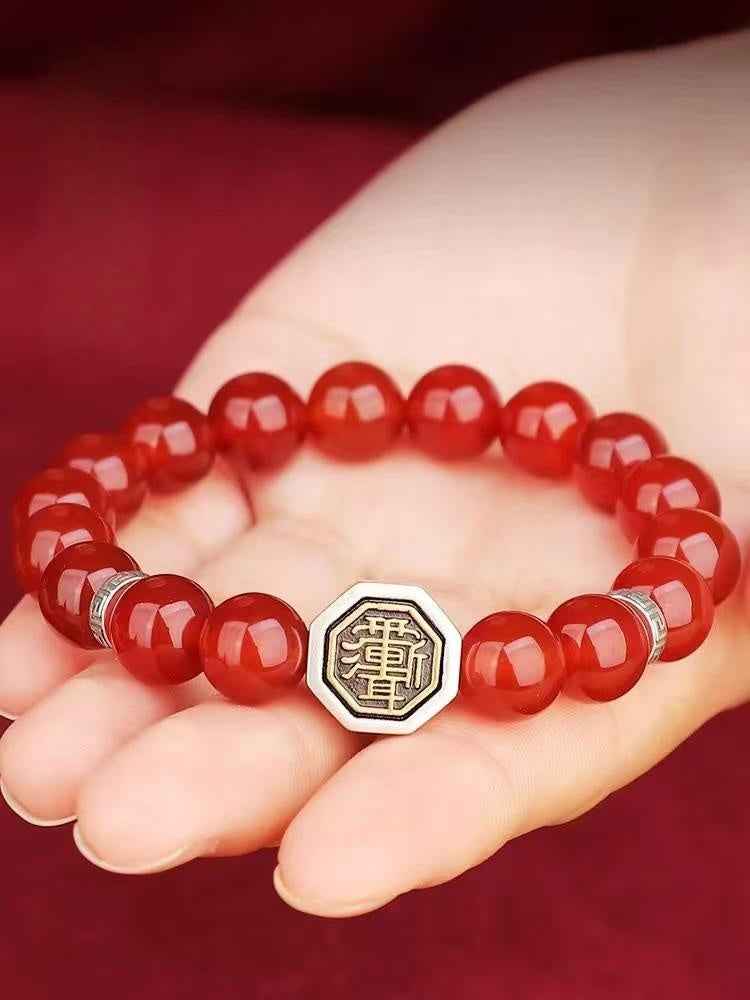 Zi Wei Talisman Red Agate Bracelet - 10mm Carnelian Beads with Sterling Silver Accents